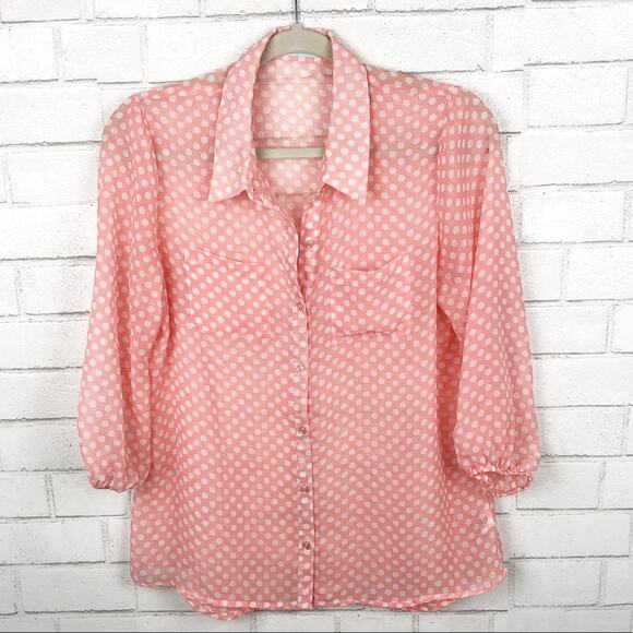Maurices Pink & White Sheer Polka‎ Dot Blouse Size M - Picture 1 of 6
